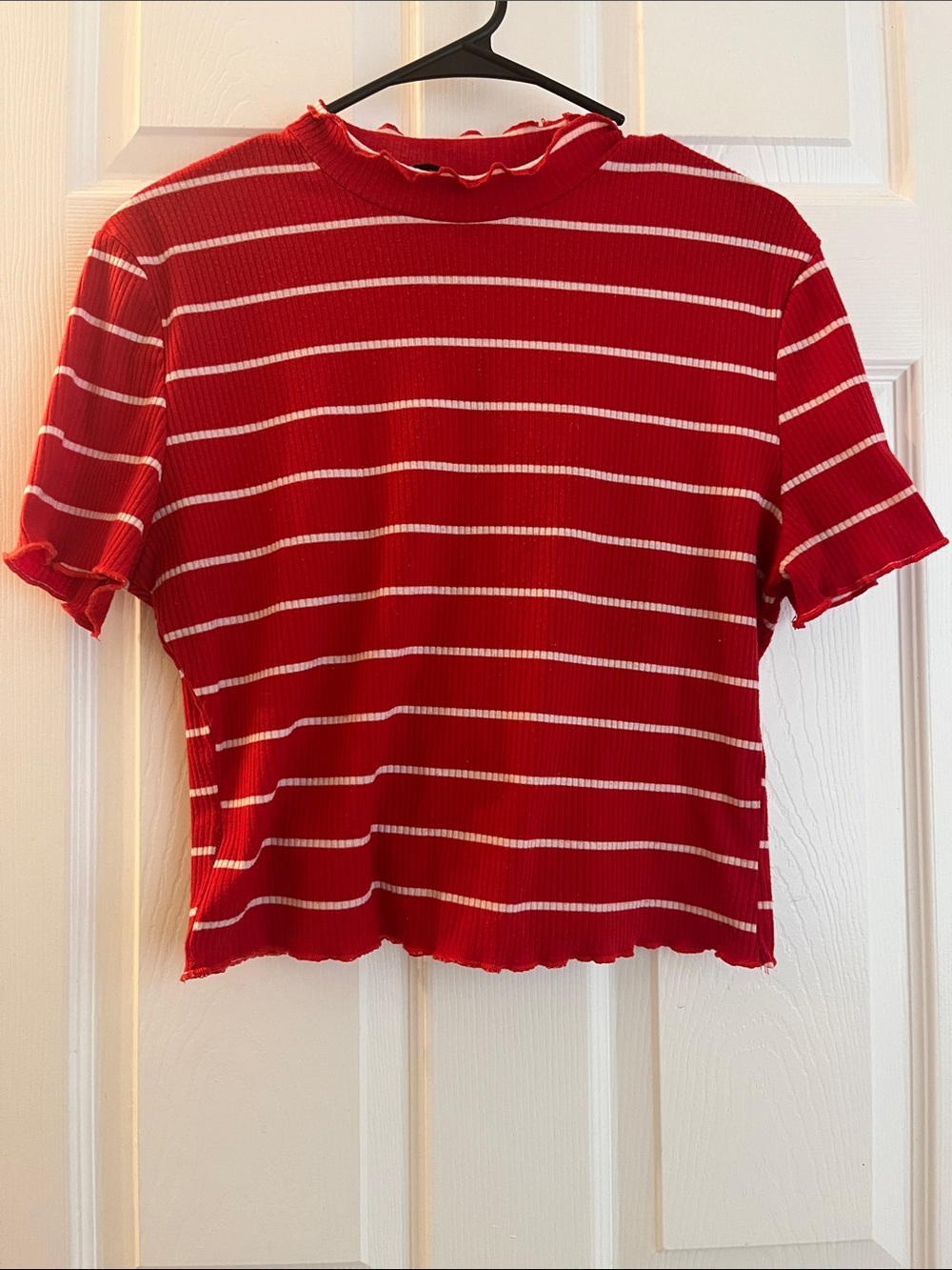 Red and White Short Sleeve Top